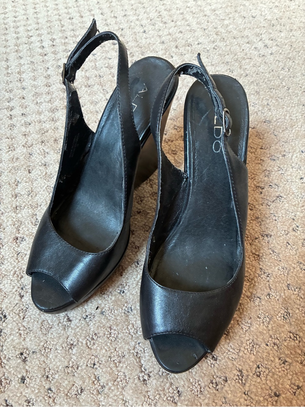 Aldo Black Peep-Toe Slingback Heels